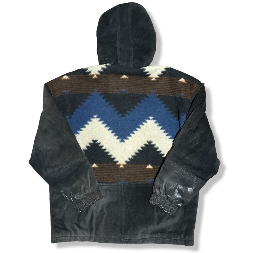Black and Blue Aztec Patterned Men's Hooded Jacket - Picture 2 of 6
